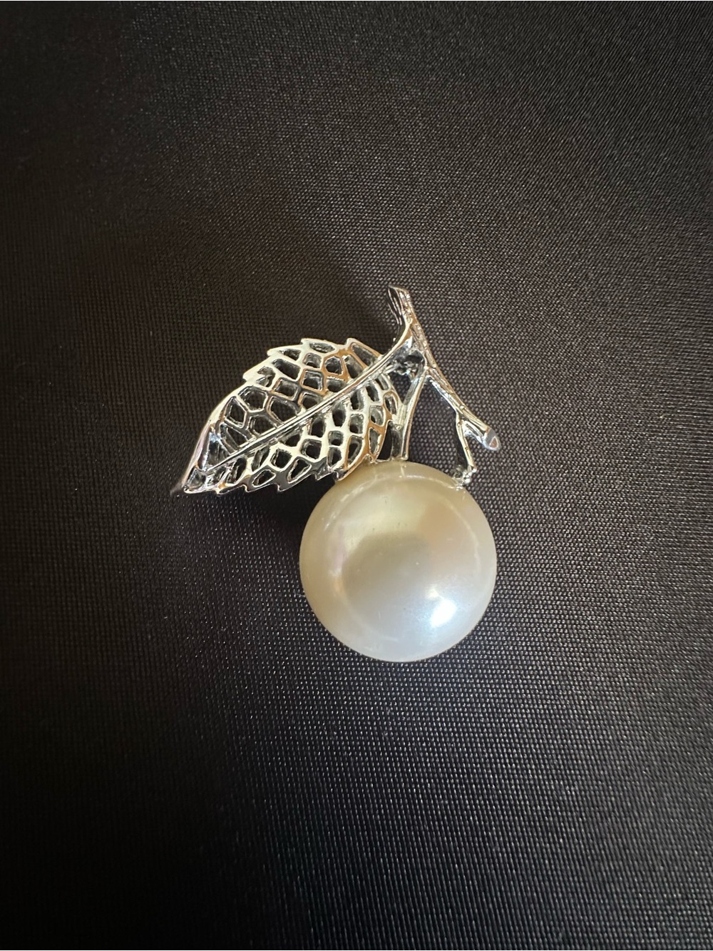 Vintage Sara Cov  Large Faux White Pearl Cherry & Silvertone Lacey Brooch